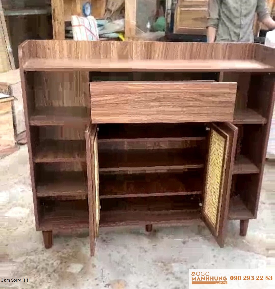 Tủ dày dép cánh mây ngang 1m2 màu sáng- Đồ Gỗ Mạnh Hùng