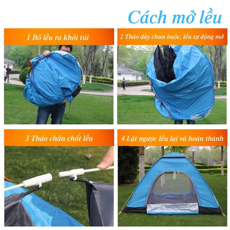 Lều tự bung 4-6 người 2 cửa to thoáng, chống mưa nắng, chống muỗi côn trùng và tia cực tím, an toàn cho cả gia đình bạn