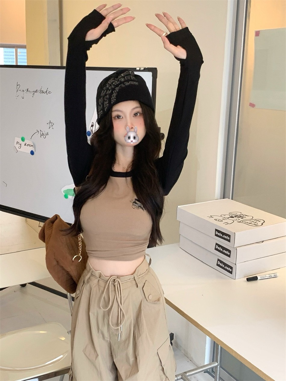 SET ÁO CROPTOP THUN RAGLAN TAY DÀI + QUẦN SUÔNG ỐNG RỘNG TÚI HỘP