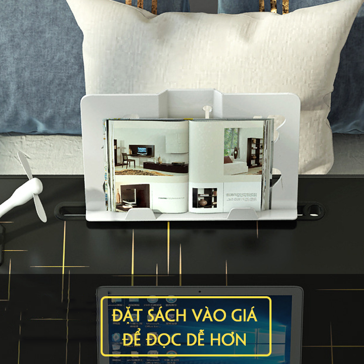 Bàn làm việc ngồi giường màu đen mẫu cao cấp, bàn gấp ngồi giường Full, ngăn kéo, USB, giá sách, khe cắm thẻ KO126