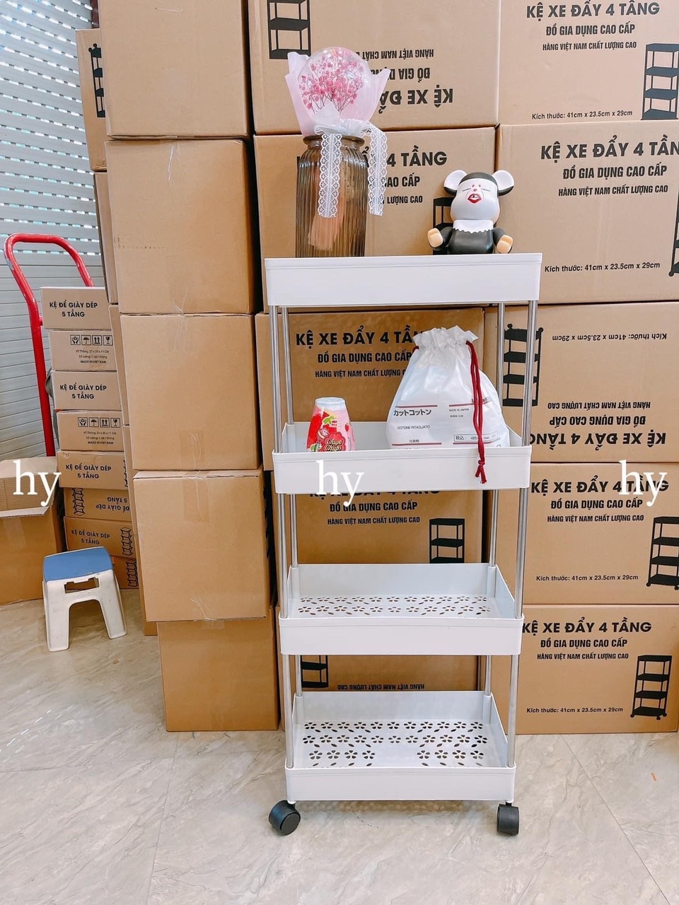Kệ để đồ đa năng thông minh 4 tầng có bánh xe