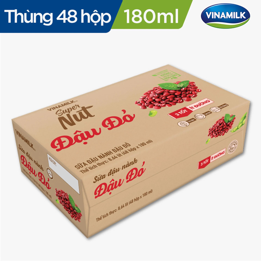 THÙNG SỮA ĐẬU NÀNH VINAMILK ĐẬU ĐỎ - 48 HỘP X 180ML
