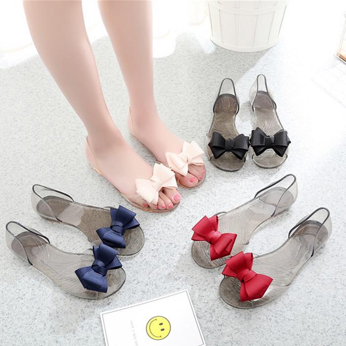 Dép nhựa đi mưa size 35 đến 40 đính nơ trong suốt siêu cute cho bạn nữ V157