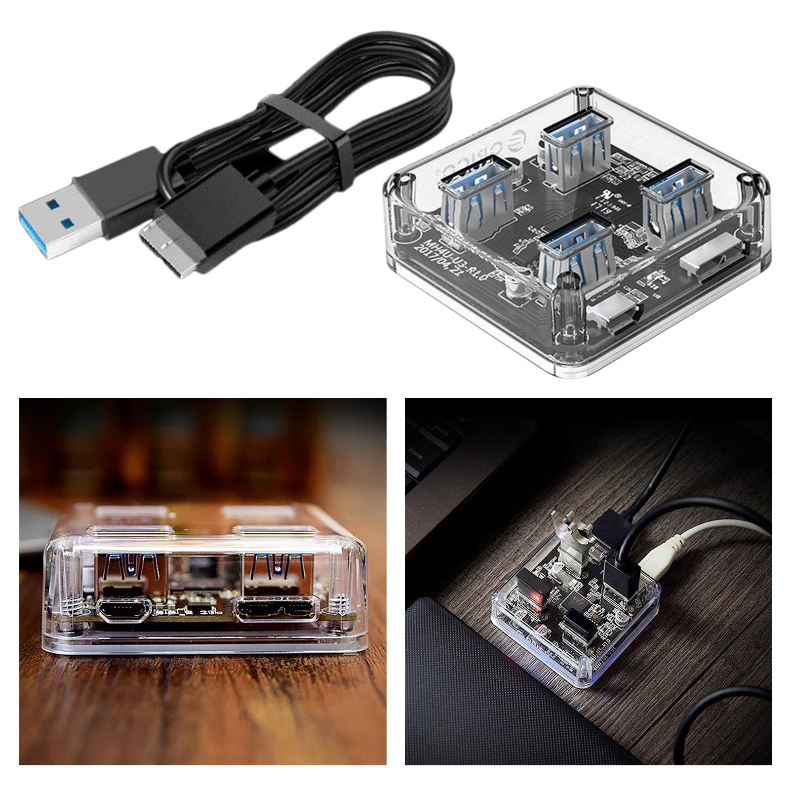 Transparent Frame HUB 4 Ports USB3.0 Adapter Splitter, Easy to Use and Carry,Portable Dongle
