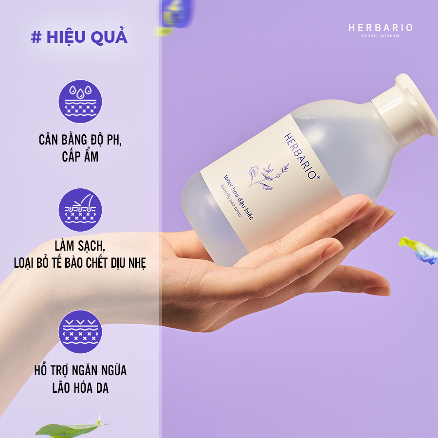 Bộ 3 cấp ẩm, ngăn ngừa lão hóa da Hoa Đậu Biếc Herbario: Sữa rửa mặt 100ml + Toner 200ml + Serum 30ml