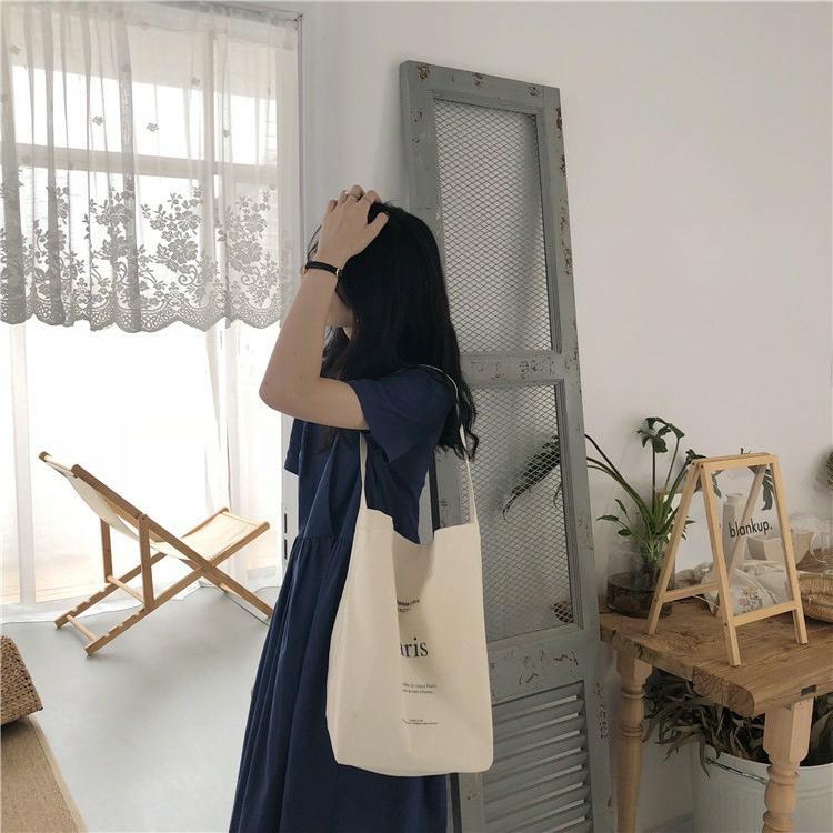 Túi tote vải bố đựng đồ canvas, túi vuông một quai PARI phù hợp đi học đi làm HZ38