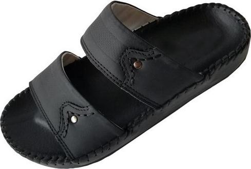 Dép Nam Quai Ngang Da Bò Đế Khâu Viền Thời Trang Màu Đen - TC03864