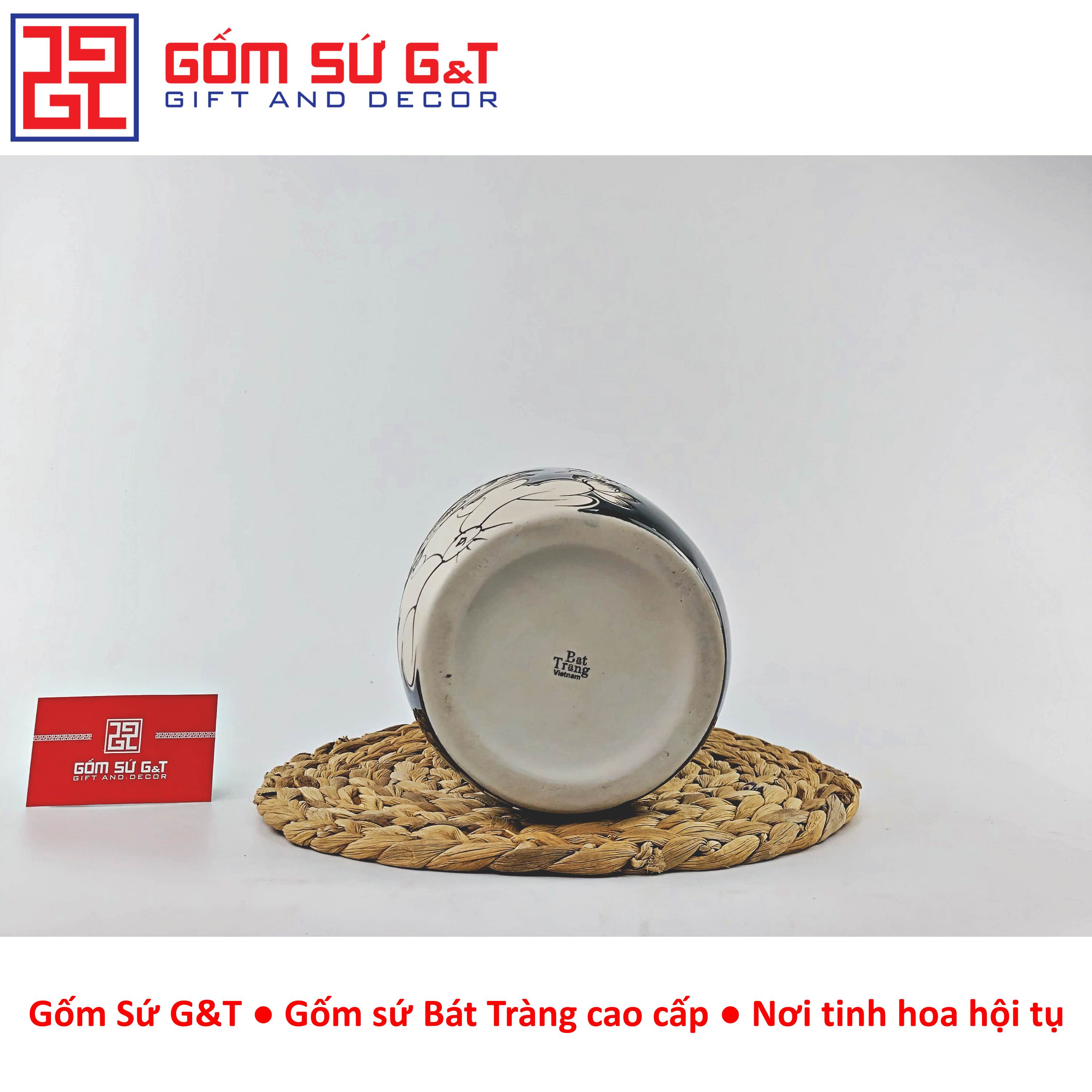 Lọ hoa men hỏa biến dáng phích cổ thấp vẽ sen Gốm Sứ G&amp;T