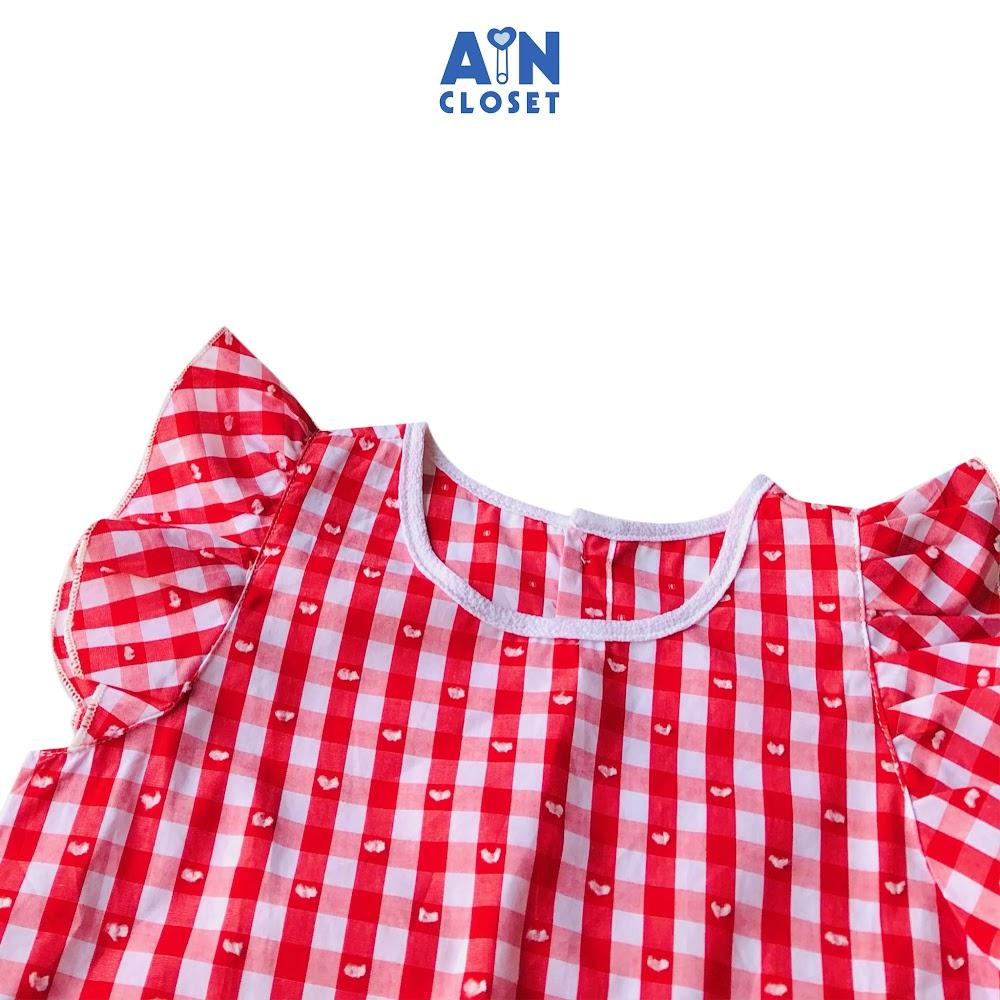 Đầm bé gái họa tiết Caro đỏ cotton form suông - AICDBGPJBLT9 - AIN Closet