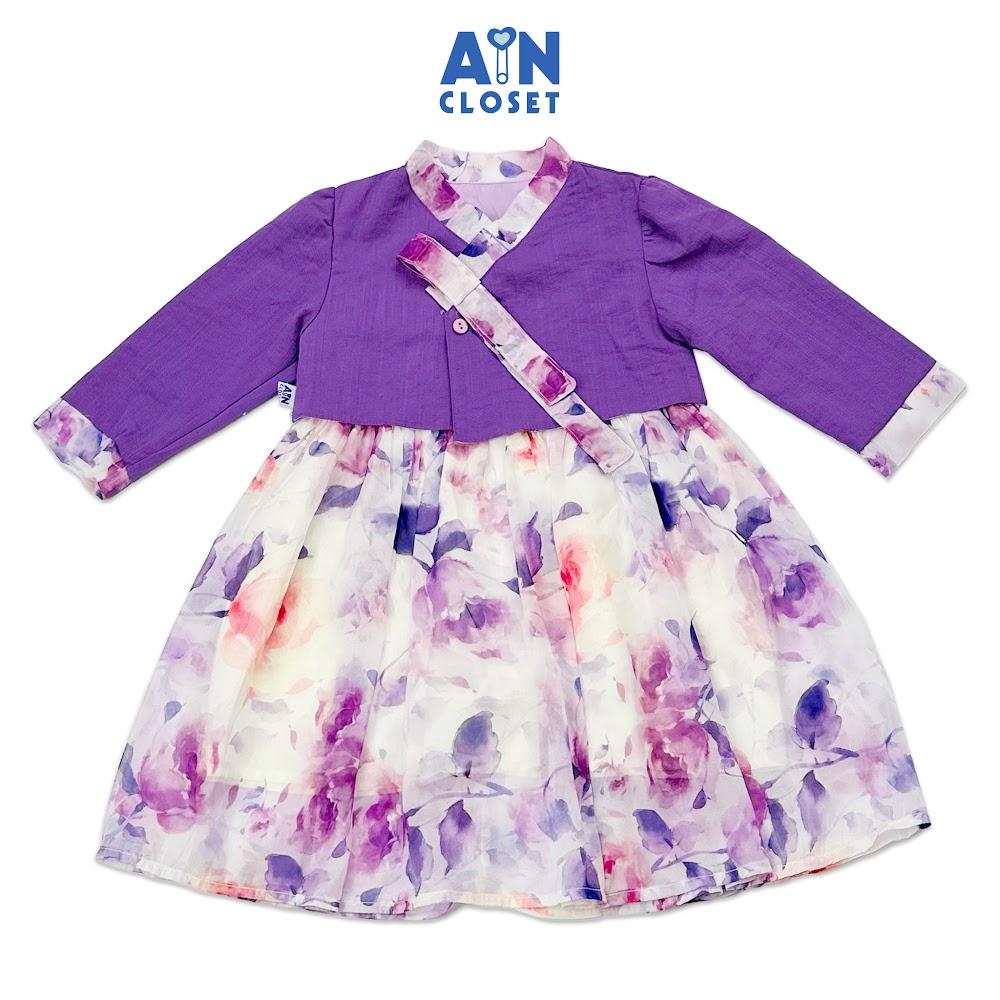 Đầm Hanbok cách tân bé gái họa tiết Hoa tím tơ ánh nhủ - AICDBGDWQ6W6 - AIN Closet