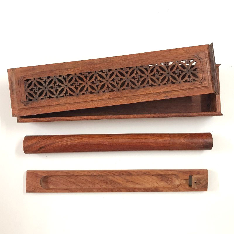 Bộ hộp gỗ xông đốt nhang trầm hương không tăm 3 trong 1 - Hộp Gỗ hương xông trầm hương Dài 26cm