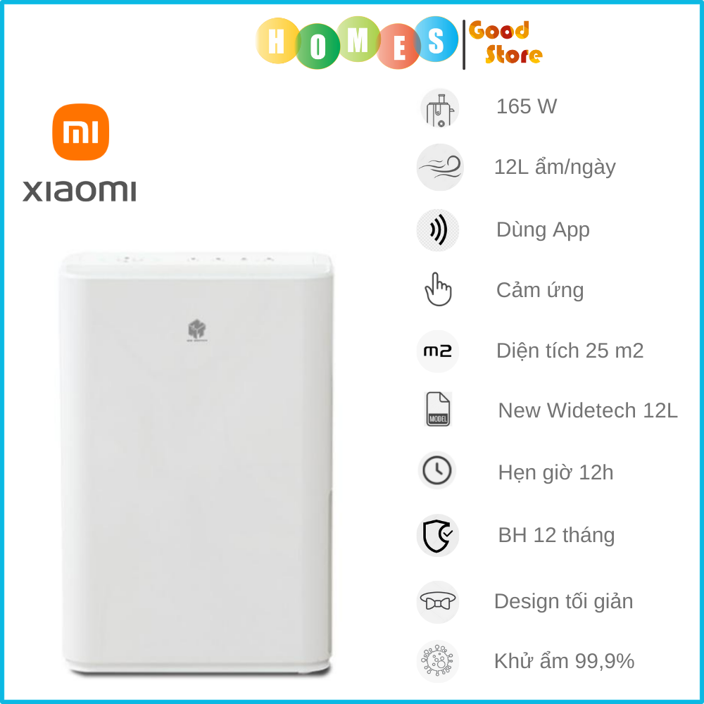 Máy Hút Ẩm Xiaomi New Widetech 12L Cảm Ứng Hiển Thị Thông Số Kết Nối App Phù Hợp Không Gian 35 m2 Công Suất 165 W - Hàng Chính Hãng