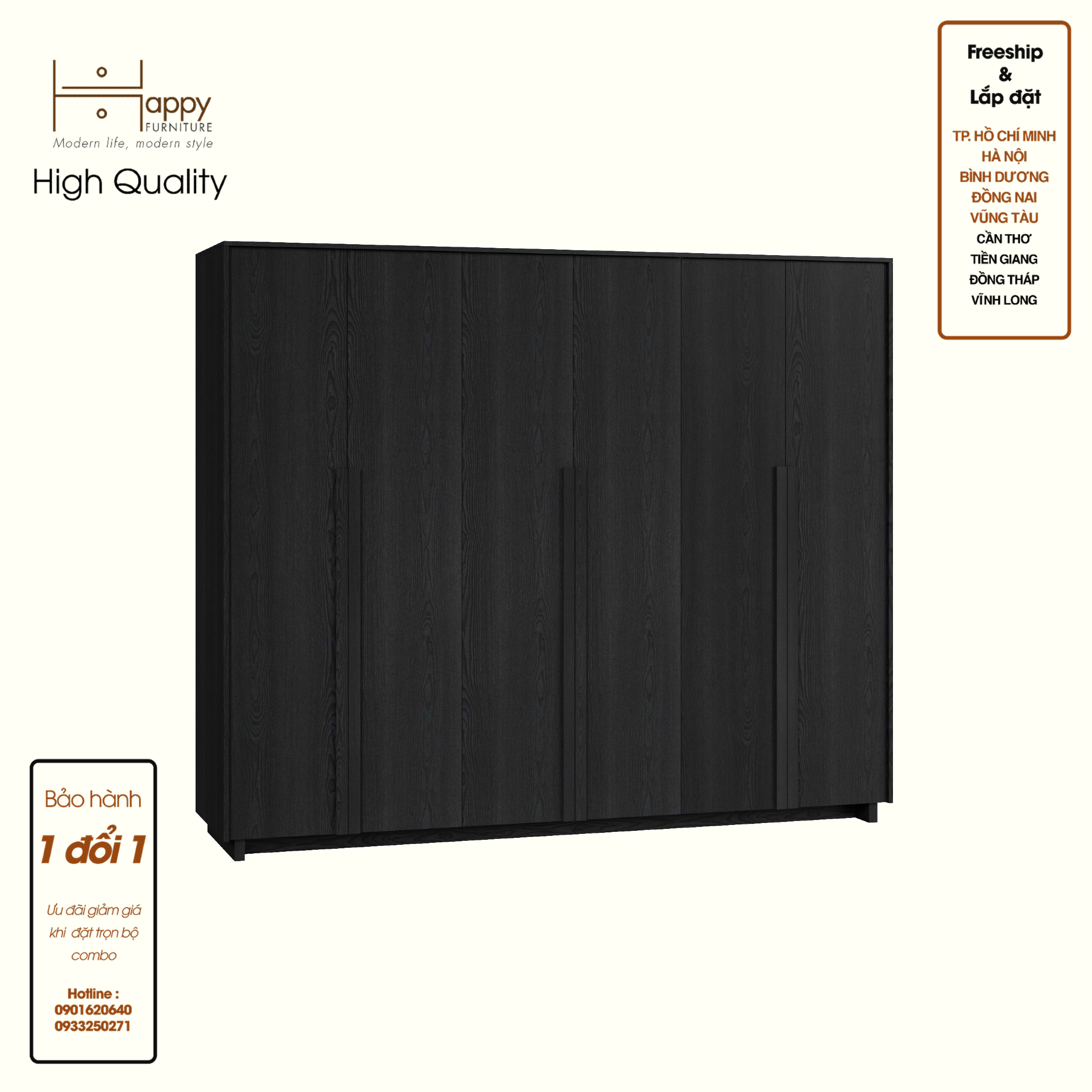 [Happy Home Furniture] MAVIS, Tủ quần áo 6 cánh mở, 240cm x 59cm x 220cm ( DxRxC), TCM_161