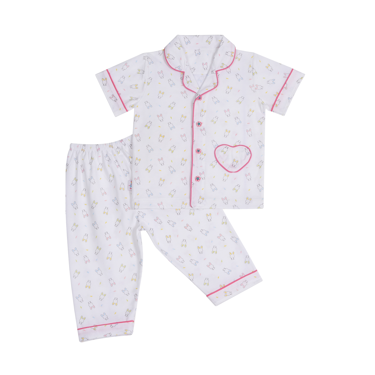 BỘ PYJAMAS TAY NGẮN BÉ GÁI 1149- HELLO BB (Họa tiết và viền màu ngẫu nhiên