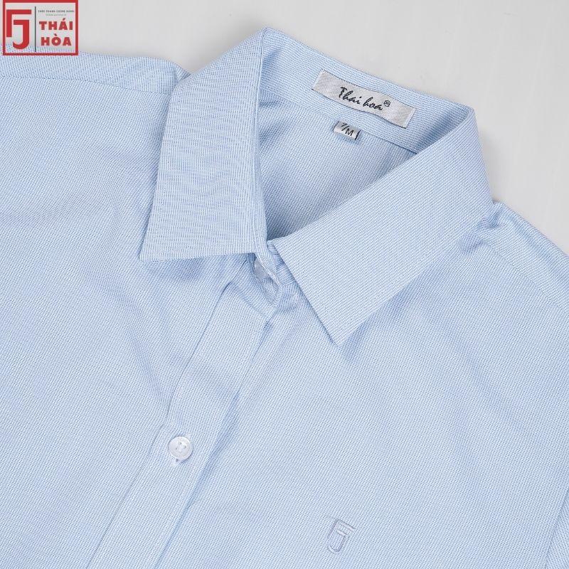 Áo sơ mi nữ Thái Hoà đẹp cao cấp kẻ tăm caro màu xanh cotton công sở 631-12-01