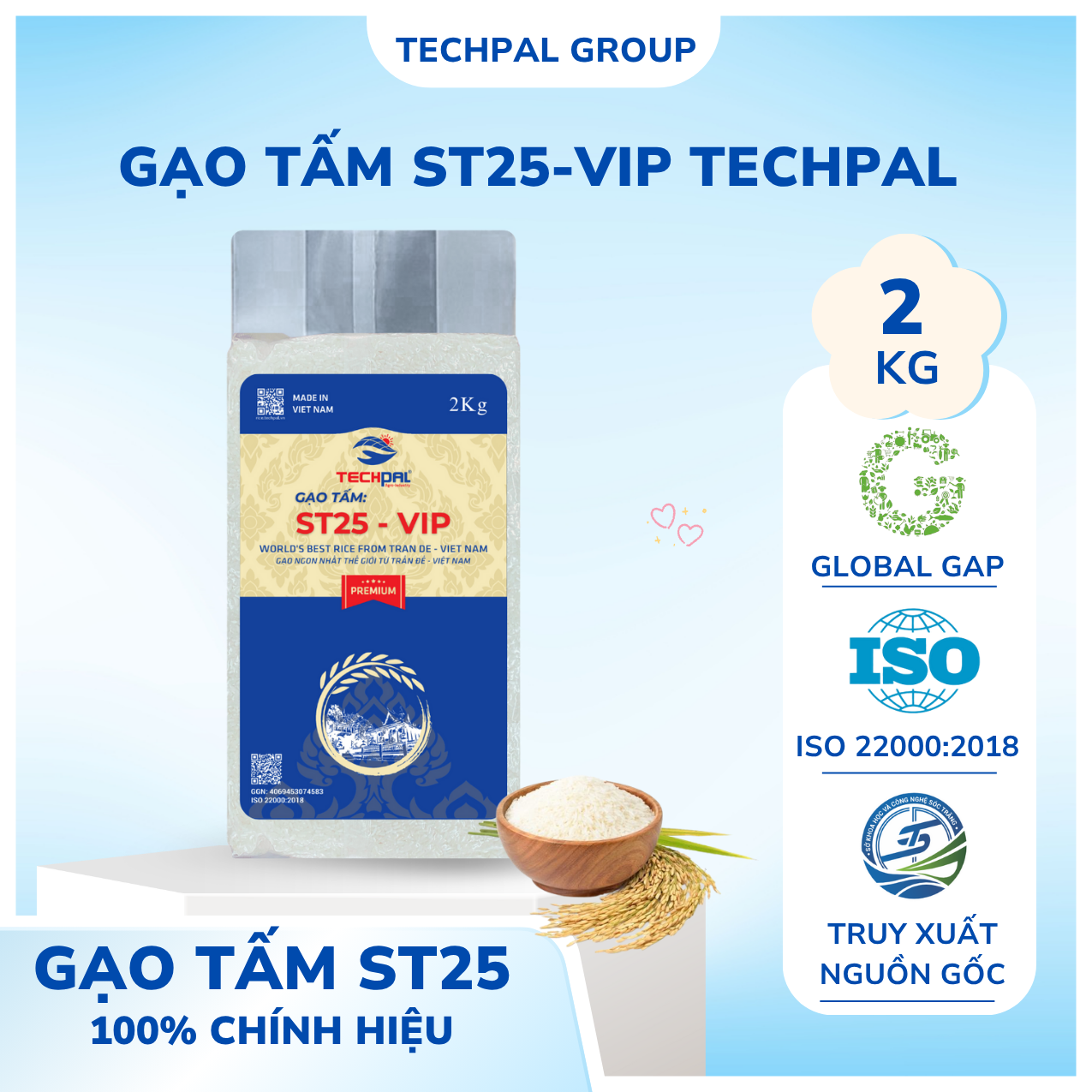 Gạo Tấm ST25-VIP TECHPAL túi hút chân không 2Kg