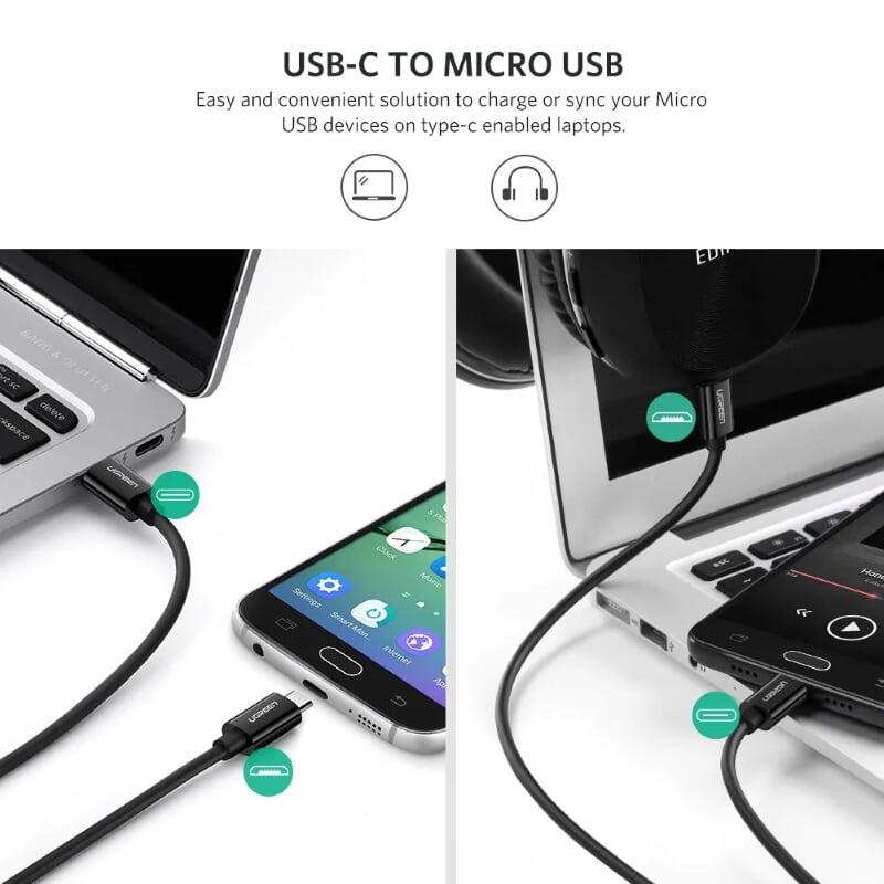 Ugreen UG50444US243TK 1m màu đen cáp USB Type-C ra Micro USB 2 đầu đực - HÀNG CHÍNH HÃNG