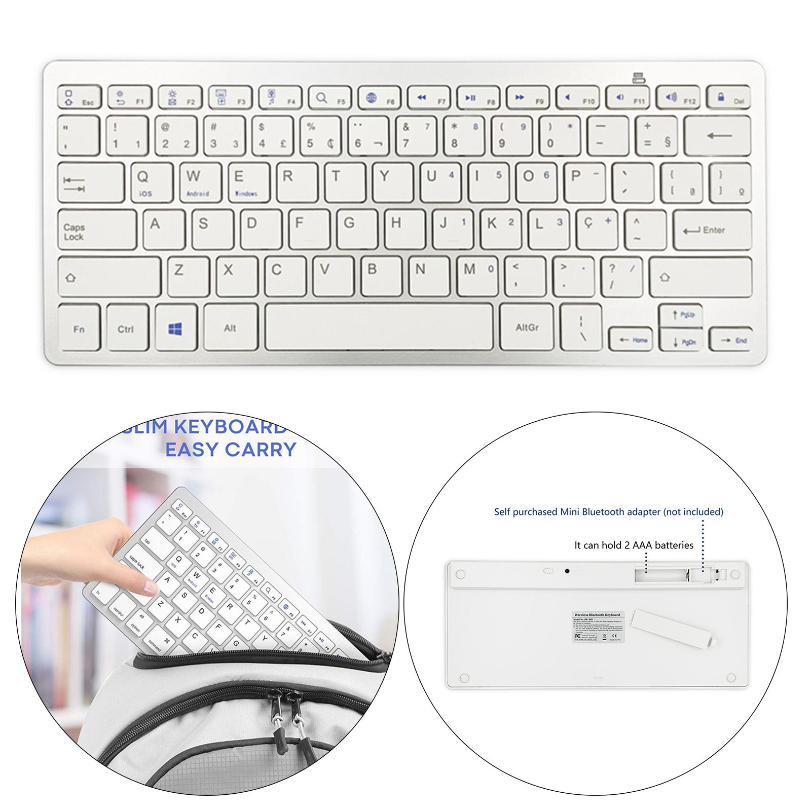 Silver Slim Portuguese 78 Keys Wireless Bluetooth Keyboard Universal Compact
