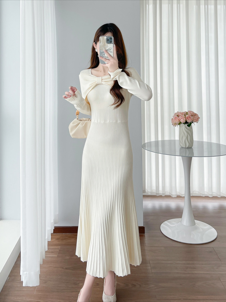 Đầm Len Dệt Kim Cổ Nơ Kiểu Pháp Cổ Điển AL07 - Hàng Quảng Châu Cao Cấp