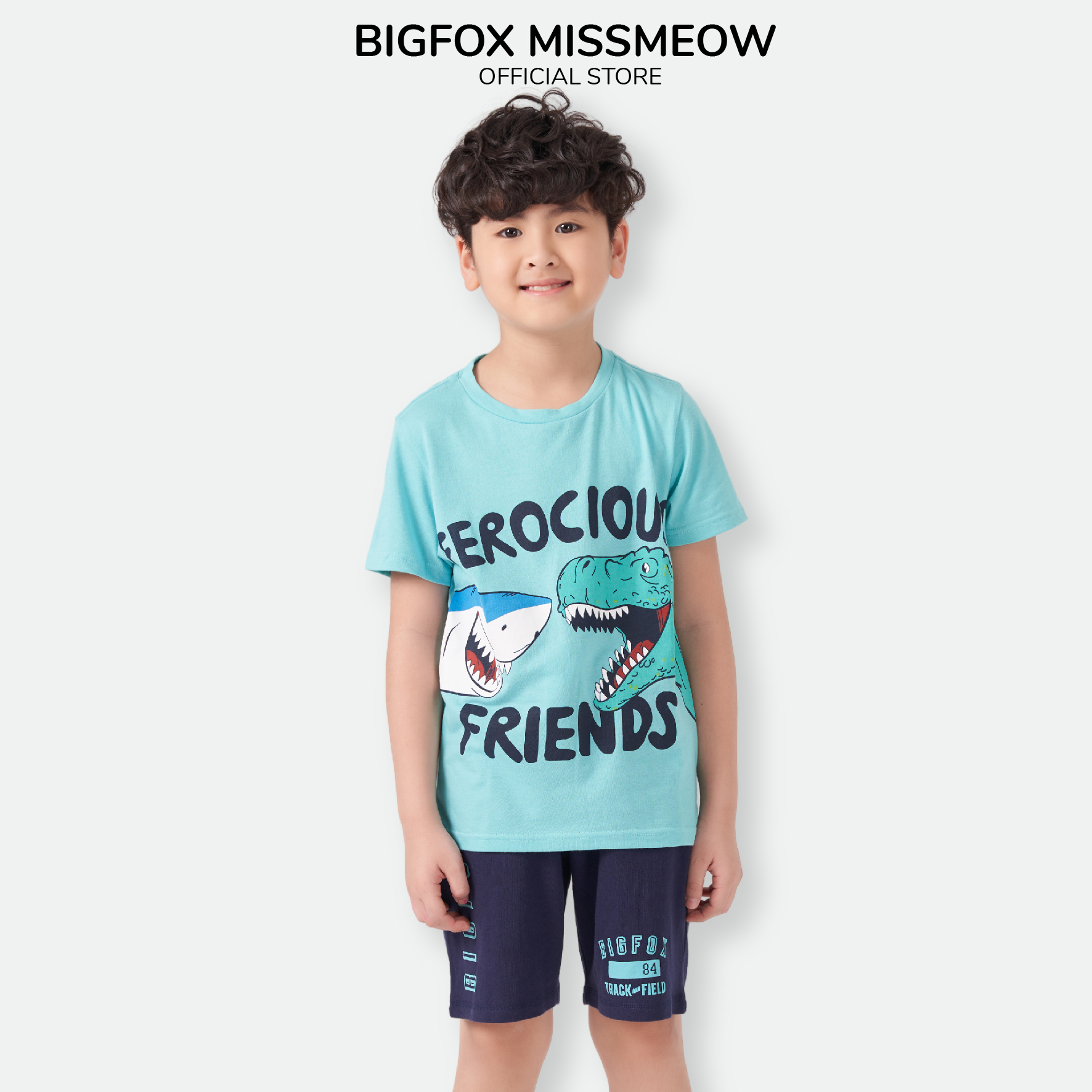 Áo thun bé trai BIGFOX - MISS MEOW size đại, áo cho bé chất cotton phong cách Âu Mỹ in cá mập 11 - 40 kg QATE