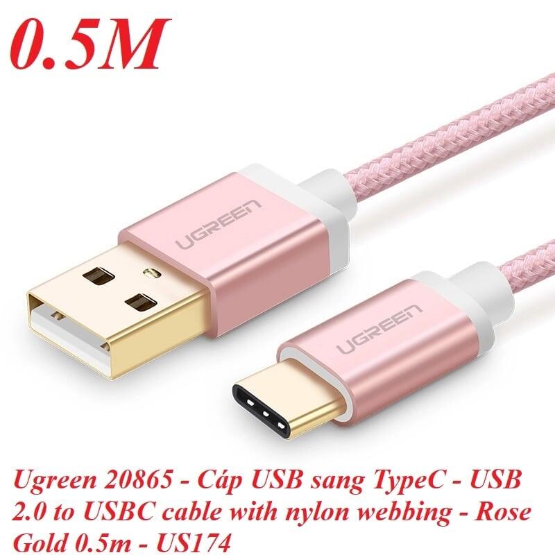 Ugreen UG20865US174TK 0.5M màu Hồng Dây USB 2.0 sang Type-C đầu nhôm dây bọc vinyl - HÀNG CHÍNH HÃNG