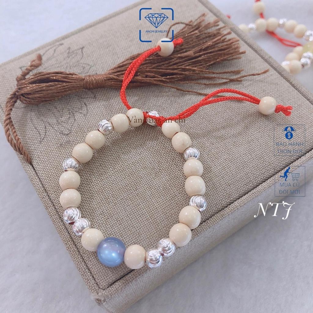 Vòng dâu tằm bi bạc đá phong thủy cho bé, người lớn đều đeo được, trang sức Anchi jewelry