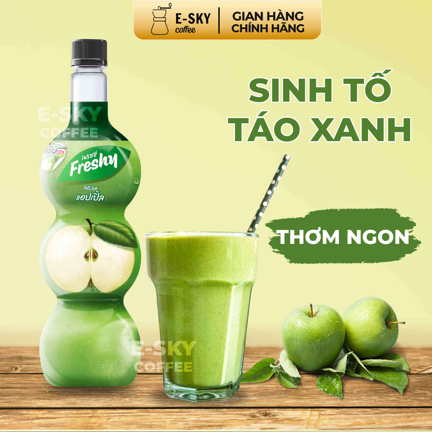 Siro Táo Xanh Freshy Green Apple Syrup Nguyên Liệu Pha Chế Trà Sữa Chai 710ml