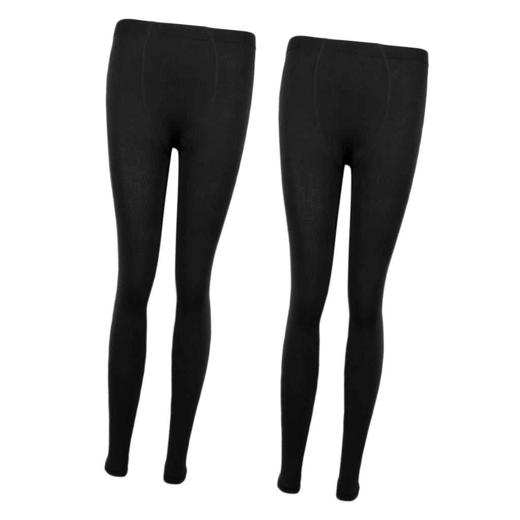 2pcs Black Winter Thermal Thick Fleece Lined Leggings Warm Elastic Trouser Pants
