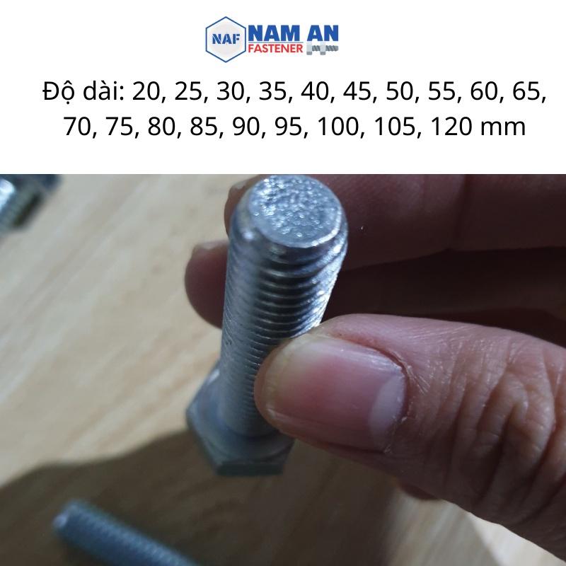 Bulong M12 cấp bền 8.8, bu lông lục giác M12, bu lông 8.8, độ dài: 20->120 mm. Màu: Đen, Vàng, Trắng