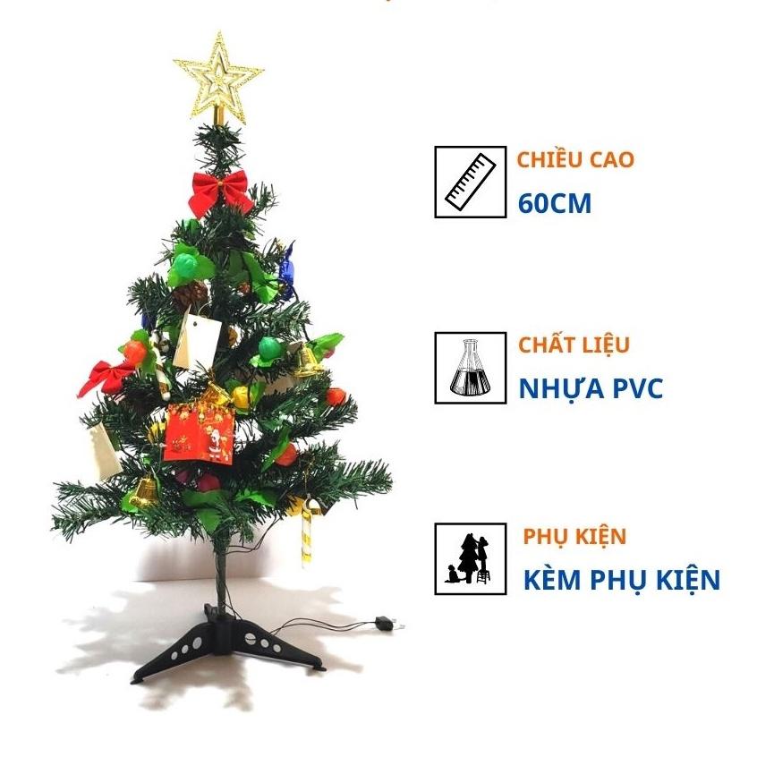 Cây thông noel 60cm mini để bàn nhỏ gọn sẵn phụ kiện trang trí giáng sinh