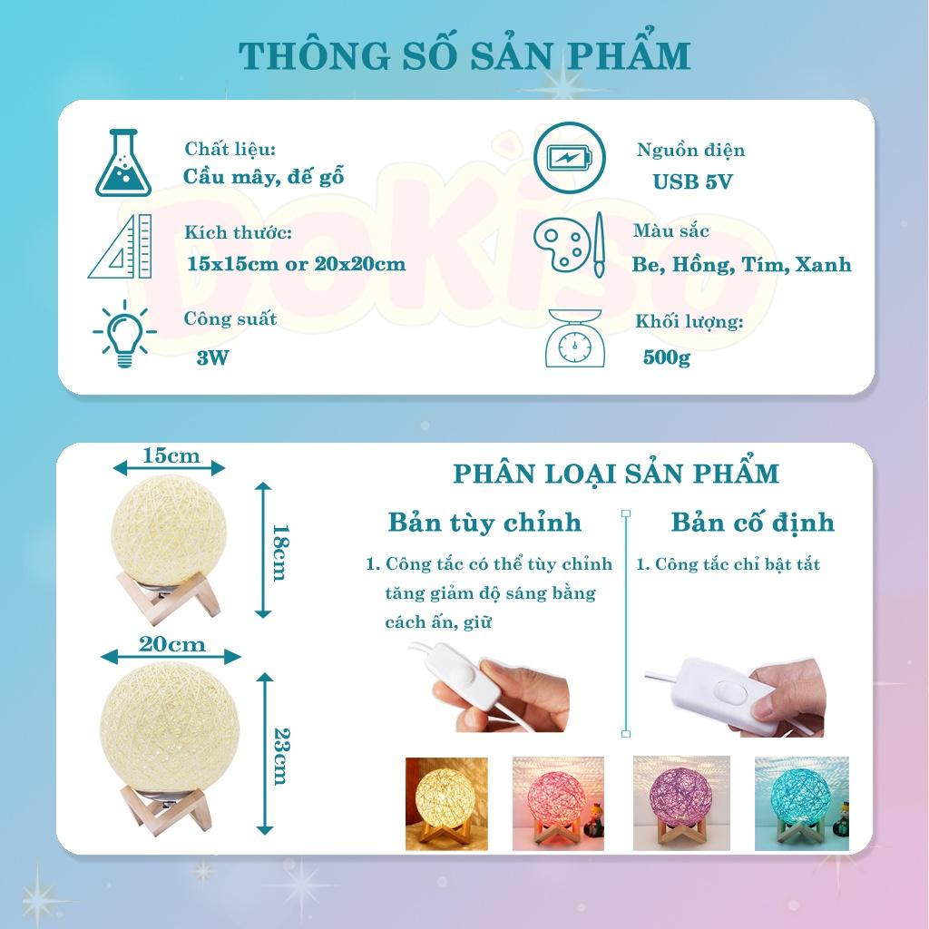 Đèn ngủ trang trí để bàn cầu mây DoKiso phong cách vintage chất liệu gỗ cắm USB