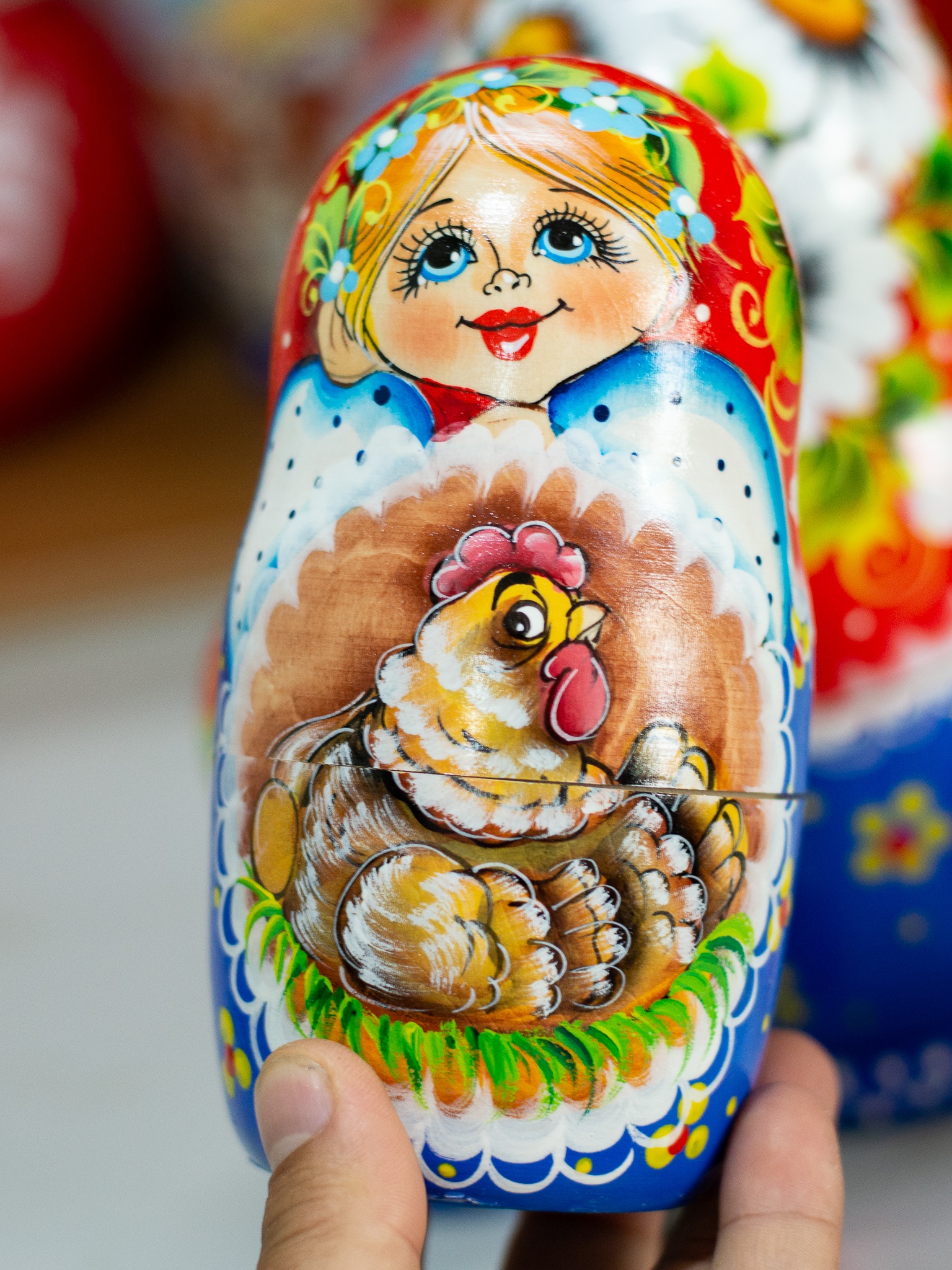 BỘ BÚP BÊ MATRYOSHKA 7 LỚP CAO 21 CM HOA VĂN "CHUYỆN CỔ TÍCH GÀ ĐẺ TRỨNG VÀNG"