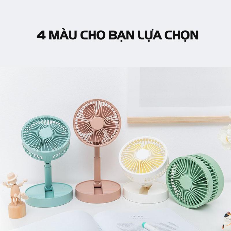 Quạt Tích Điện Gấp Gọn - Quạt Mini Để Bàn Xoay 180 Độ, 3 Tốc Độ Gió, Cổng Sạc USB, Pin 1200mAh - Bảo hành 1 đổi 1