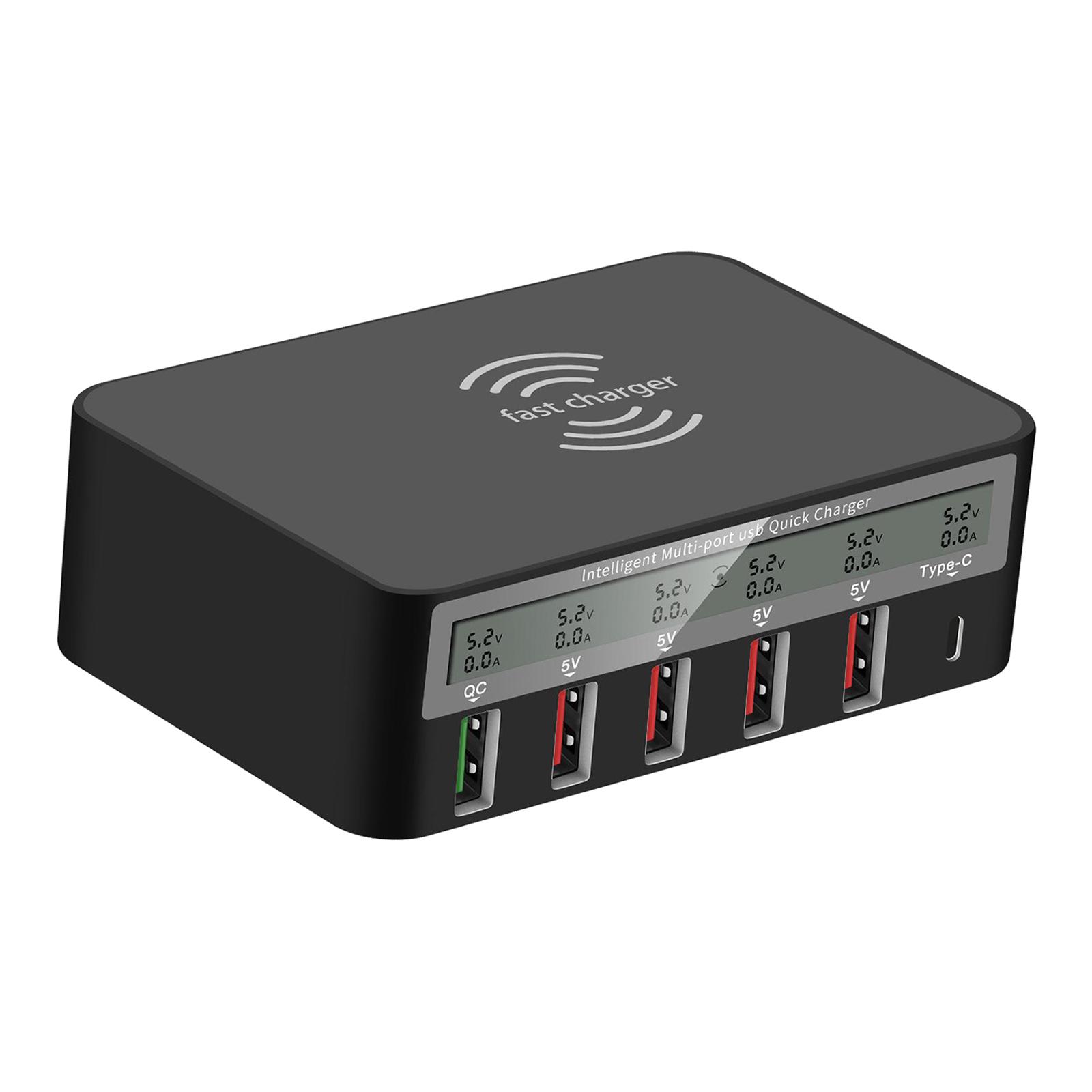 USB-C Qi Wireless 5-Port 5 USB Ports QC 3.0 Charging Station Dock LED Display for UK