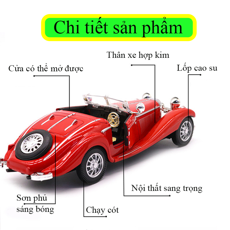 Mô hình xe ô tô mui trần MERCEDES - BEN 500K CLASSIC phong cách cổ điển chất liệu hợp kim, chạy cót