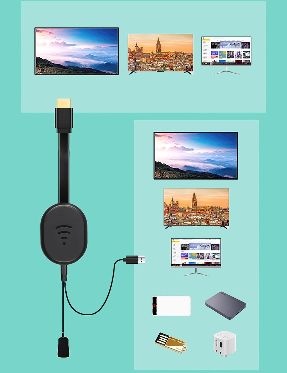 ROGTZ Thiết Bị HDMI Không Dây Kết Nối Điện Thoại Với TV Wireless E38 - Hàng Nhập Khẩu