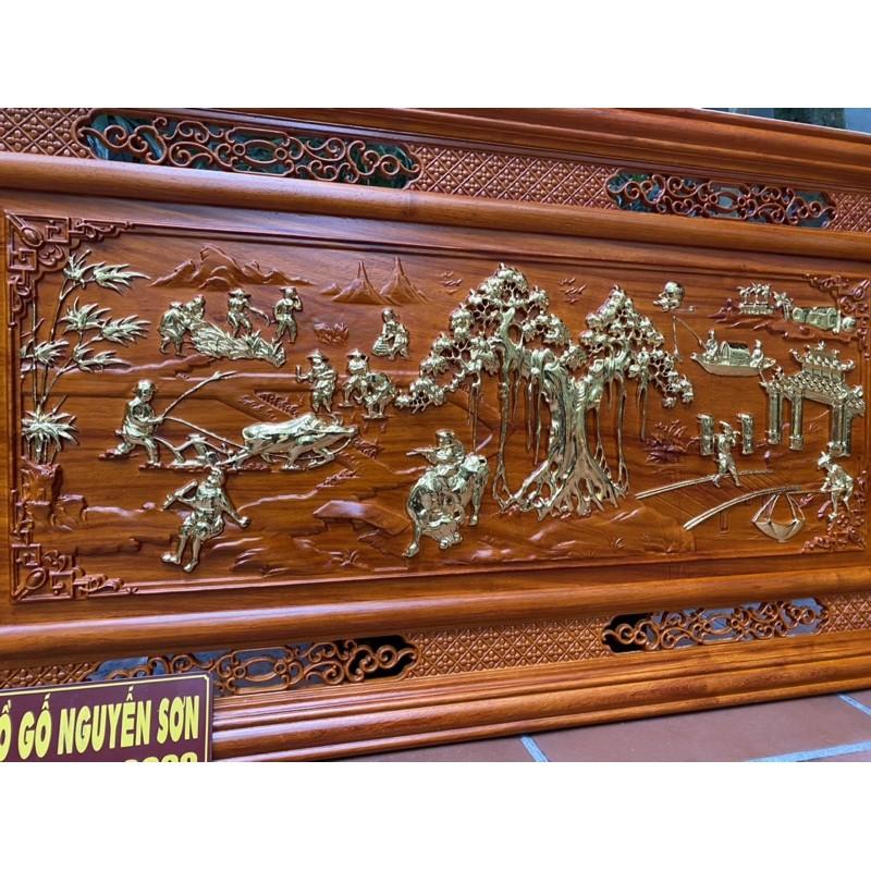 Tranh gỗ đồng quê gỗ hương dát vàng 24k Đài Loan bền đẹp