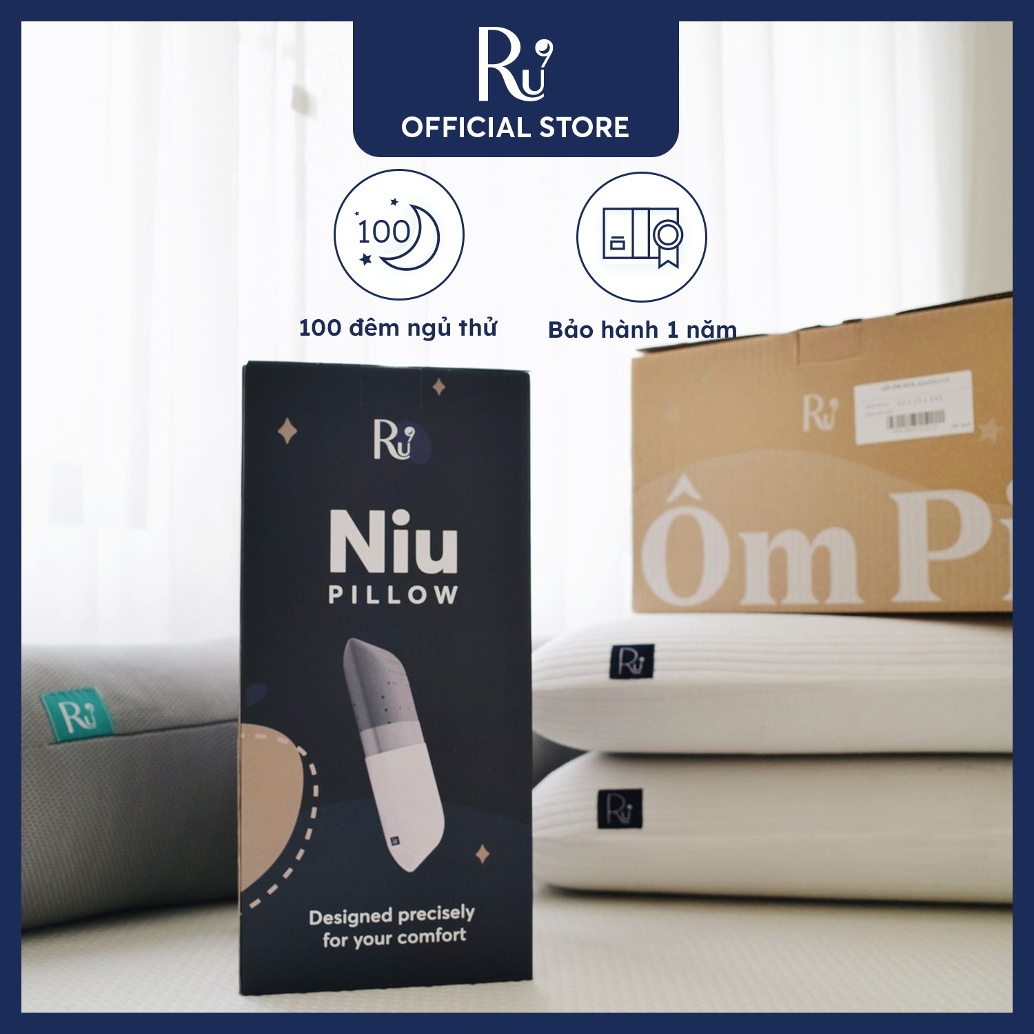 Combo Ngủ Ngon Ru9 - 2 Gối Nằm Ngủ Cho Người Lớn Niu và 1 Gối ôm Ru9, Giảm đau cổ vai gáy, Gối ôm thiết kế độc đáo cho giấc ngủ an toàn - 100 đêm ngủ thử