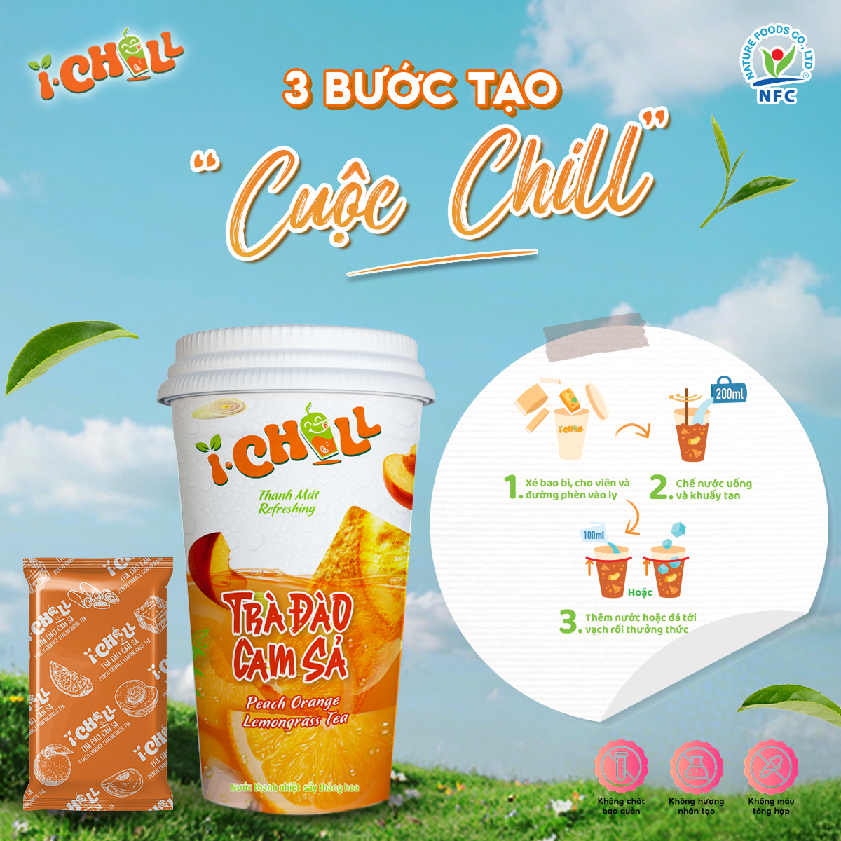 iChill Trà Đào Cam Sả Nước Thanh Nhiệt Sấy Thăng Hoa Từ Trái Cây Tự Nhiên