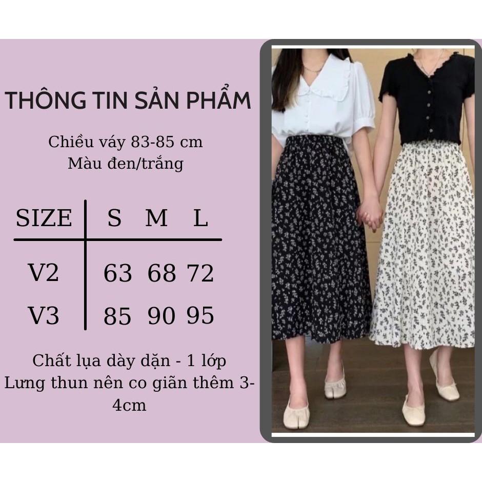 Chân váy hoa nhí vintage dài SANMAY Chân váy công sở dài qua gối ulzzang, vải voan, cực xinh yêu CV004