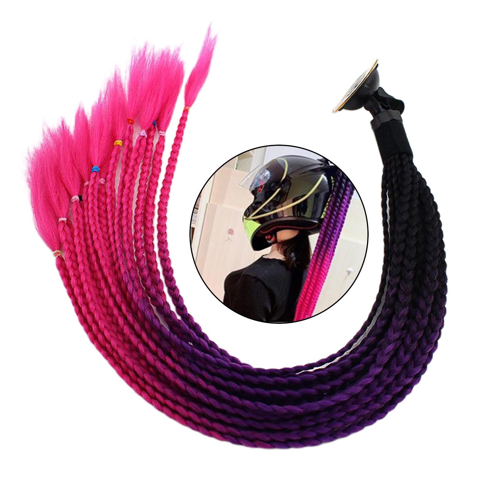 2X 55cm Hair Gradient Ponytail for Motorcycle Black Rose Red