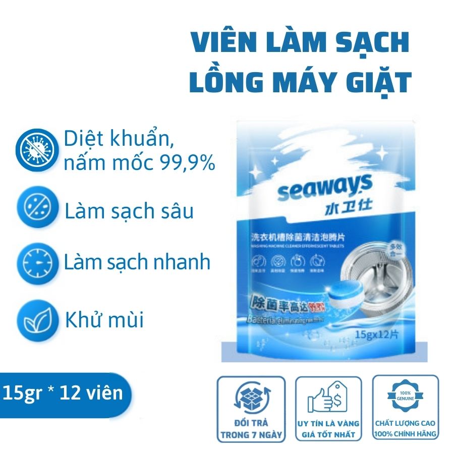 1 Viên Vệ Sinh Lồng Máy Giặt Công Nghệ Cao Seaways - Diệt Sạch 99,99% Vi Khuẩn -Tẩy Sạch Cặn Máy Giặt