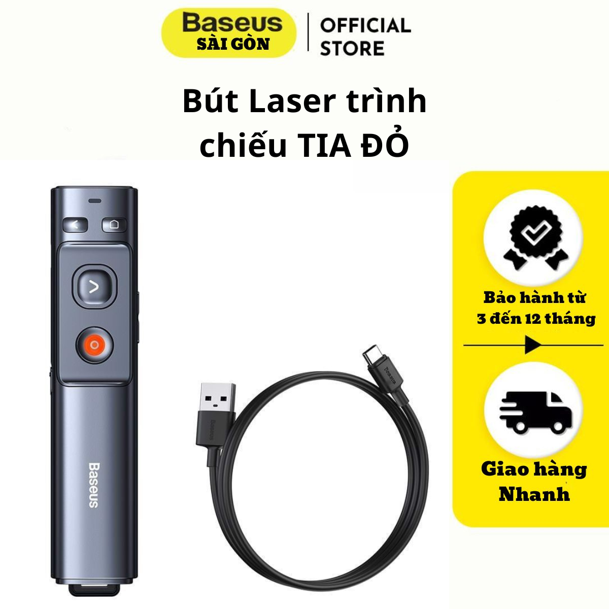 Bút Laser trình chiếu Baseus Orange Dot Wireless Presenter Green Lasercharging cho Laptop Macbook (100m. 2.4Ghz USBType C Receiver, Wireless Remote Control)-MKCD- Hàng chính hãng