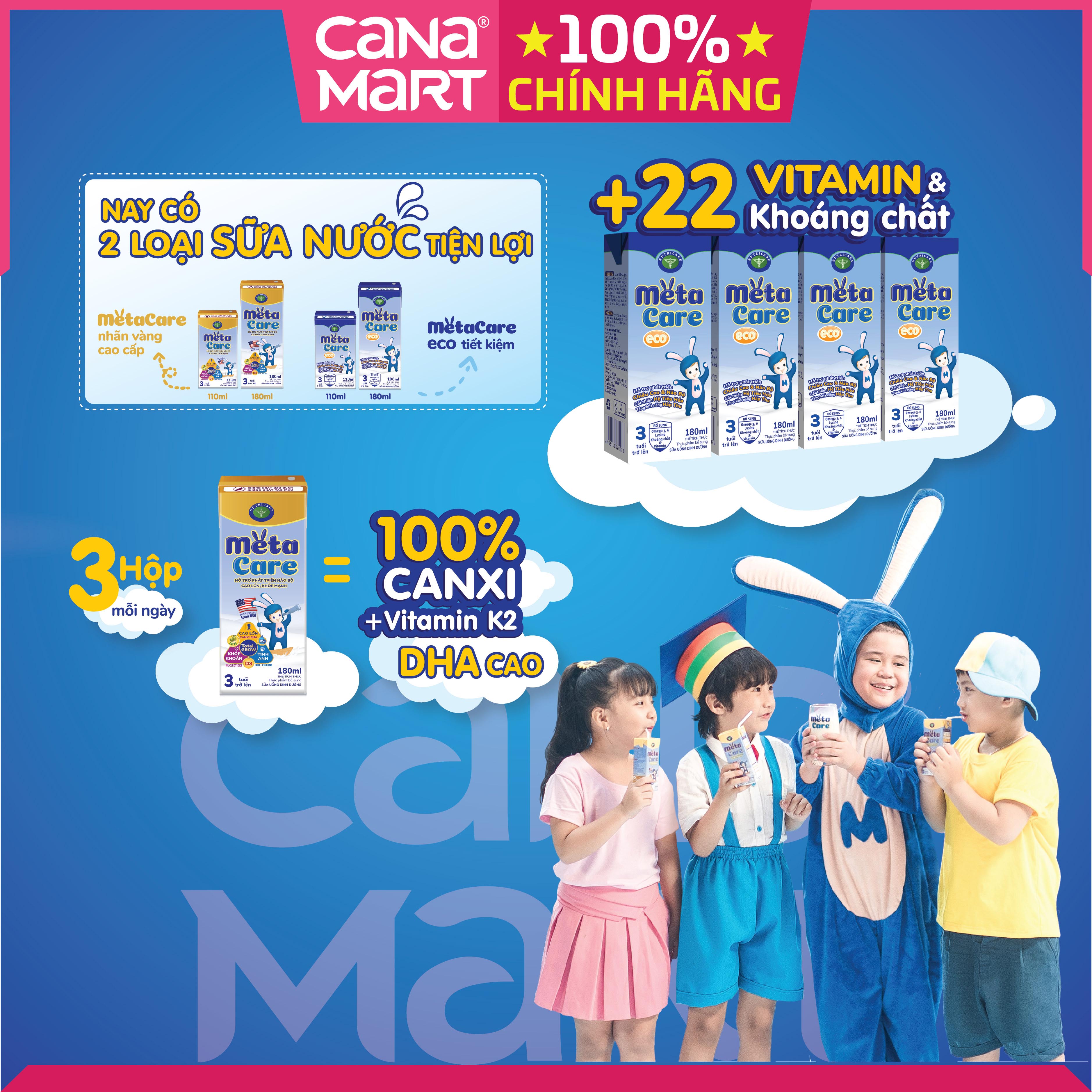 Thùng sữa nước Nutricare Metacare ECO giúp trẻ phát triển toàn diện