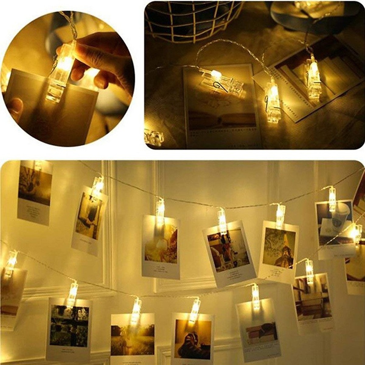 Bộ dây 20 kẹp ảnh, kẹp hình có đèn led trang trí nhà cửa