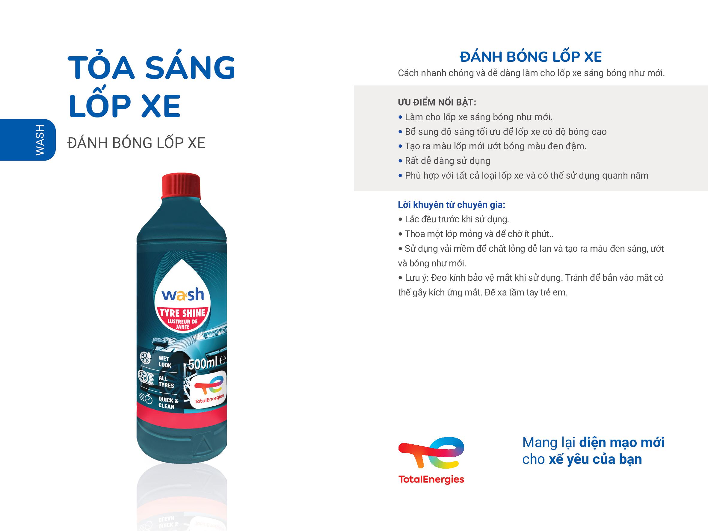 Kem bão dưỡng lốp xe đen bóng mới Total - Tyre shine - 500ml