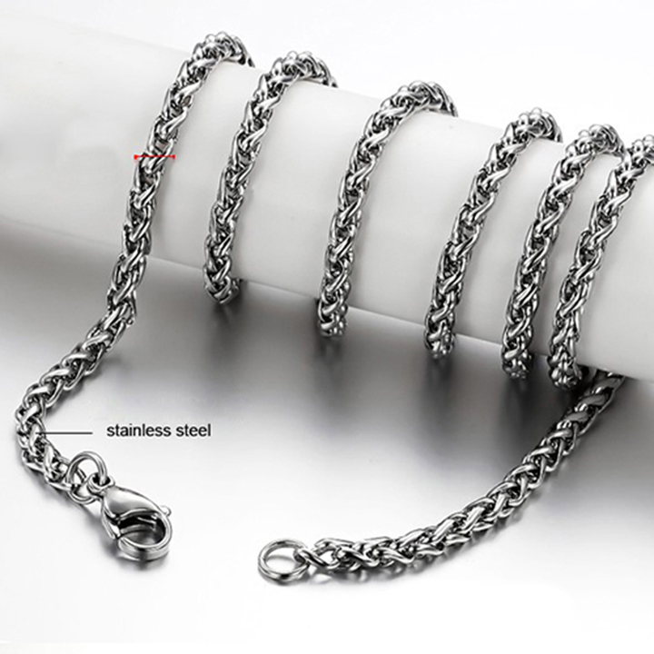 Dây chuyền nam inox thời trang kiểu bông dừa xoắn phukienpt kích cỡ 3mm màu trắng thép không gỉ PTDCNA16