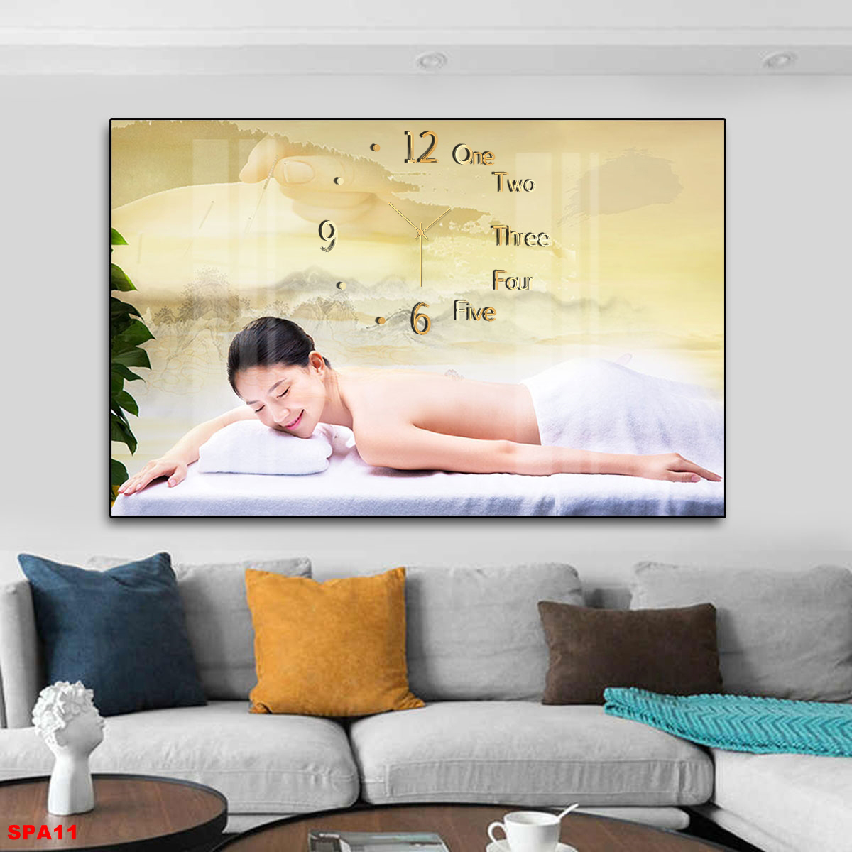 Đồng Hồ Kết Hợp Tranh Decor Cửa Hàng Spa, Làm Đẹp - Đồng Hồ Tráng Gương Hình Cô Gái Sang Trọng