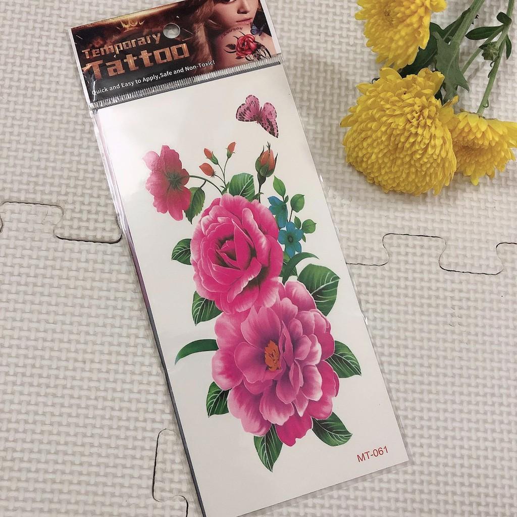 Hình xăm dán hoa mẫu đơn 10x20cm