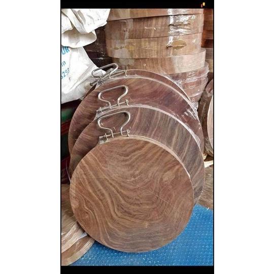 Thớt gỗ nghiến tròn 50x6cm đai Inox,Thớt gỗ nghiến tây bắc không tâm